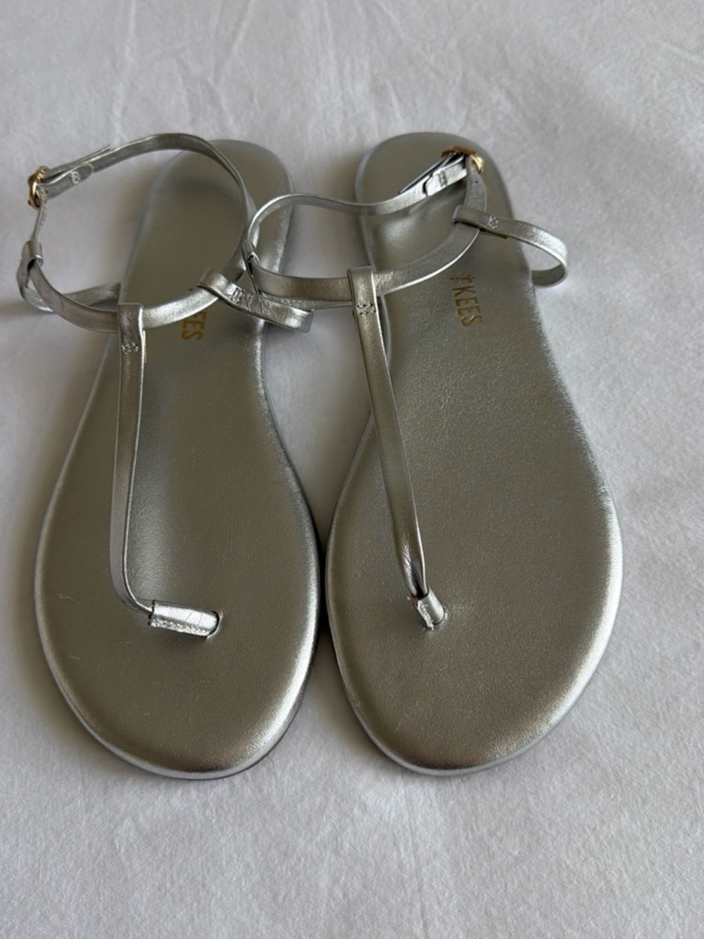 TKEES Silver Metallic T-Strap Sandals